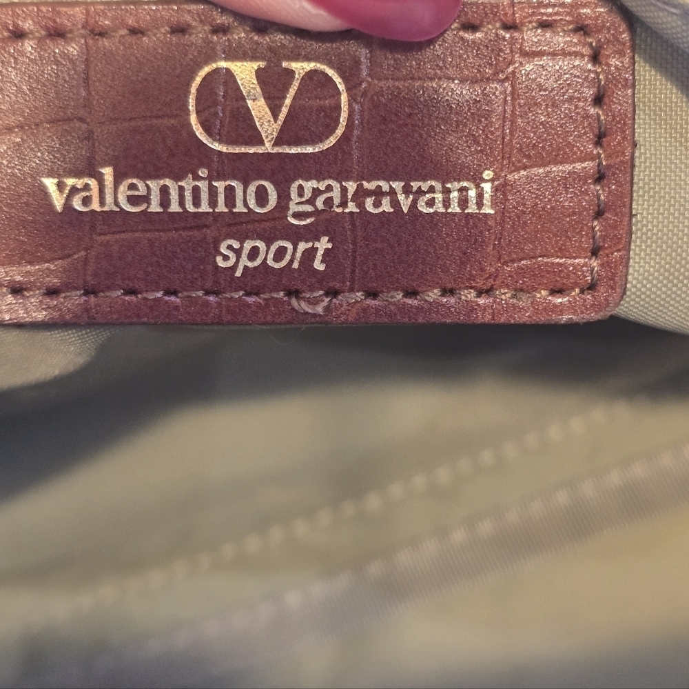 Valentino Garavani Sport Boston Khaki Nylon Brown Leather Trim Satchel - Picture 10 of 14